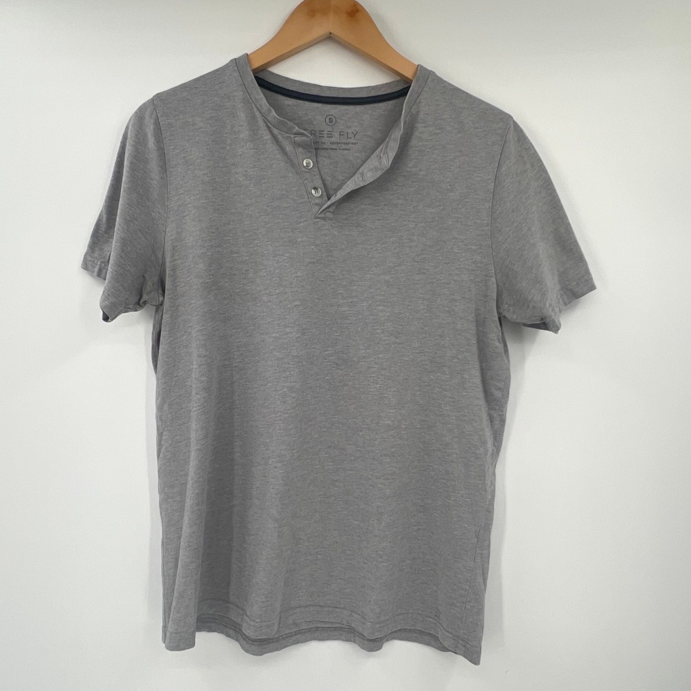 Free Fly Mens Small Cotton Bamboo Henley T-Shirt Short Sleeve Gray